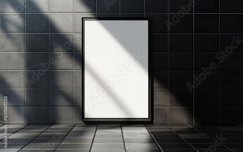Modern White Poster Mockup on Black Tiles
