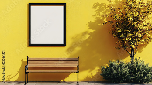 Street Photo Frame Mockup White Poster on Yellow Wall