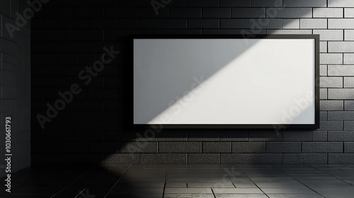 White Billboard on Black Tiled Wall with Natural Sunlight Effect