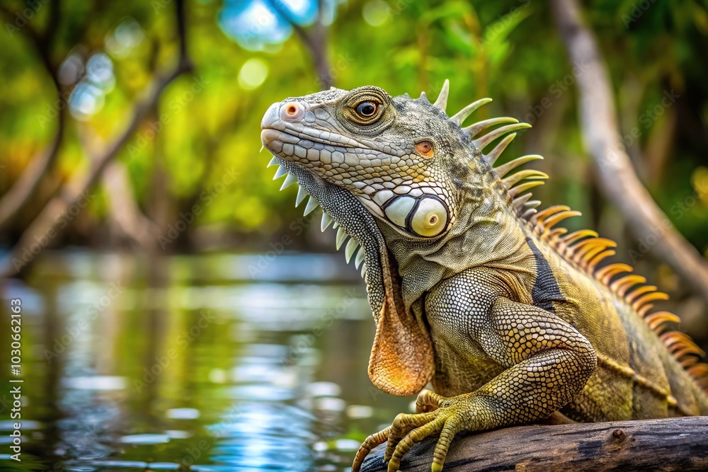Iguana posing on top of a mangrove tree