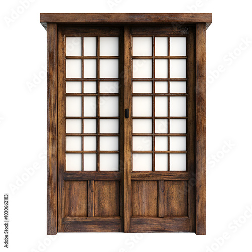 Traditional Japanese Wooden Double Doors with Shoji Panels