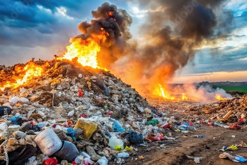 Illegal waste incineration in a landfill reflected