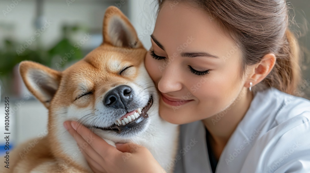 Caring Female Veterinarian Examining Shiba Inu Dog's Teeth in Clinic Pet Dental Health Checkup Concept Caring Female Veterinarian Examining Shiba Inu Dog's Teeth in Clinic Pet Dental Health Checkup Concept