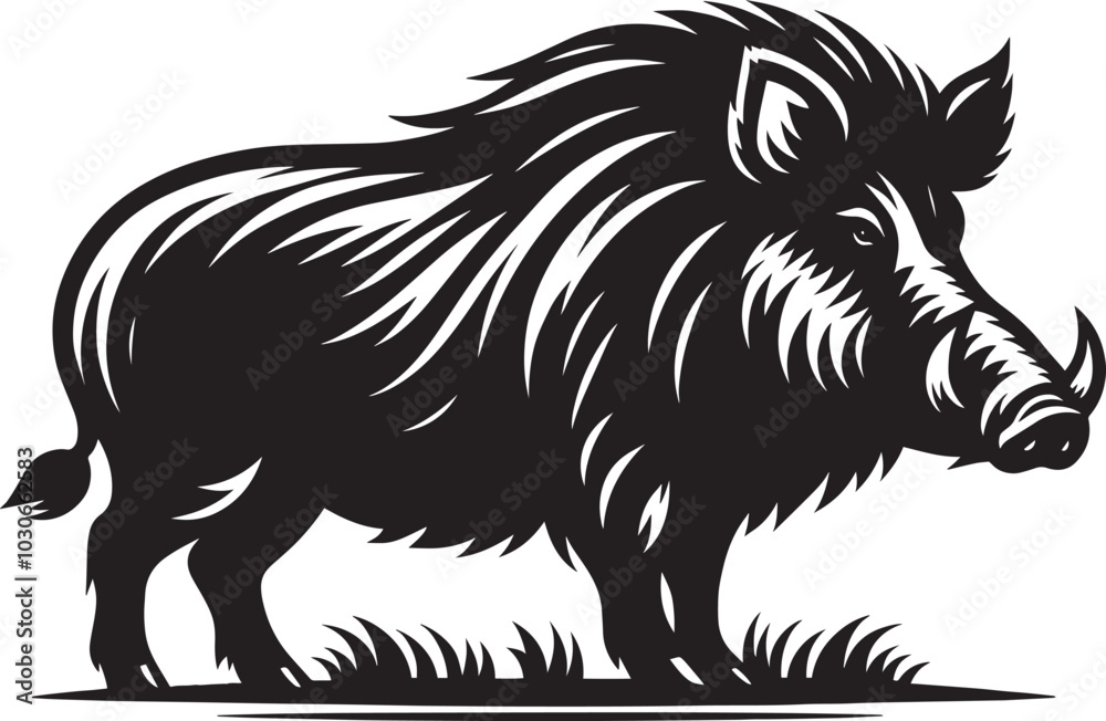 Obraz premium Boar Silhouette isolated on white background Minimalist boar vector shape icon