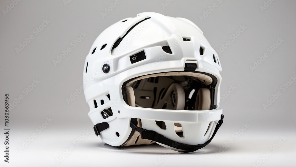 Fototapeta premium White Plastic Ice Hockey Helmet on a White Background