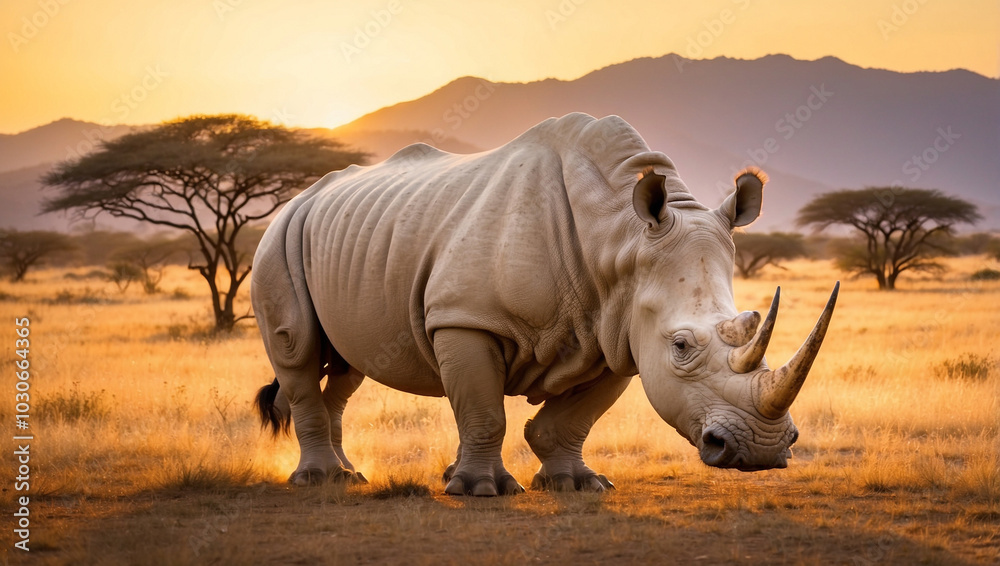 Fototapeta premium White Rhinoceros in Golden Light