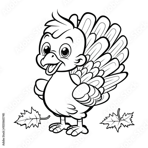 Beautiful Turkey Coloring Page, Thanksgiving Colouring Design for Your Corporate Books and Business Graphic Resource or Creative Project, Ai Generative photo