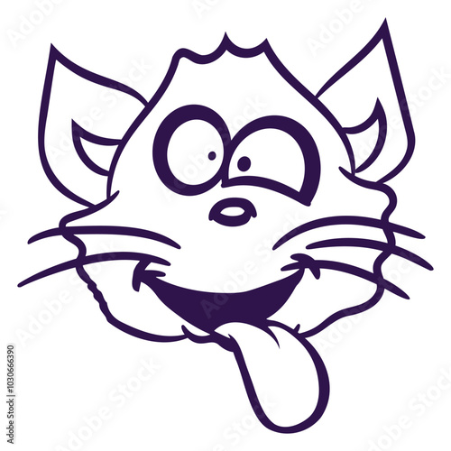 Cat Design Squinting Crazy Stick Out Tongue Grimace 
Funny Cool Cartoon Cute Cats Lovers Cartoon Comic Fun Love Sweet Kittens Adorable Feline Like Playful Kitties Fur Baby Illustration Paw Pet Owners