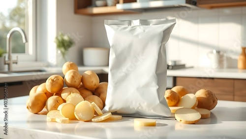 White Chips Packet, Snack Packaging Mockup, Food Bag Mockup, Chips Packaging Design