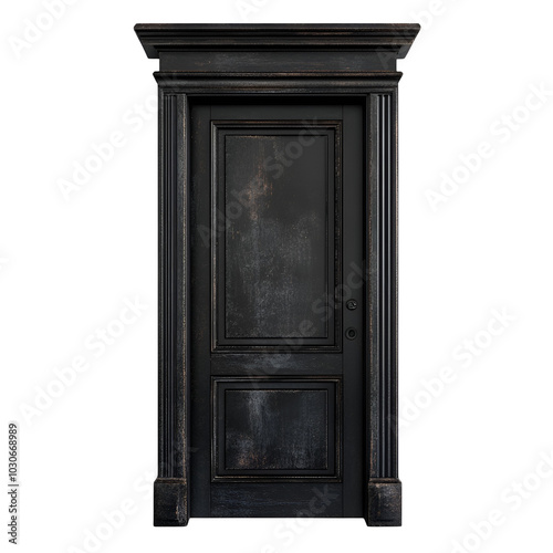 Antique Black Wooden Door with Ornate Frame