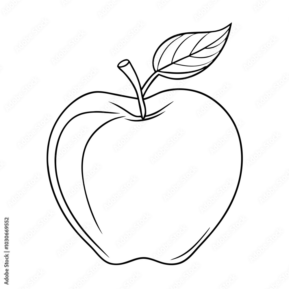 Simple outline illustration of an apple with a leaf, fresh fruit concept Simple outline illustration of an apple with a leaf, fresh fruit concept