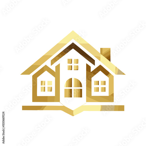 Elegant golden house logo design with modern elements and geometric shapes