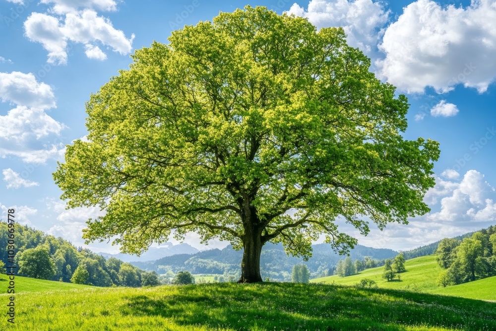 Fresh green leaves on a spring meadow tree Fresh green leaves on a spring meadow tree
