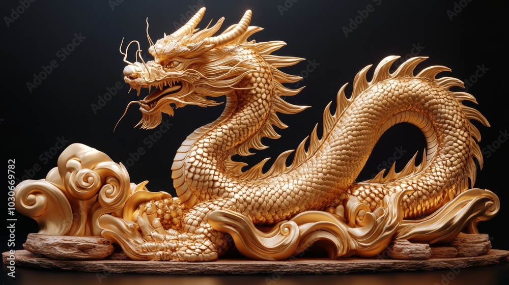 Obraz premium Full body gold dragon with alpha path and 3D rendering.