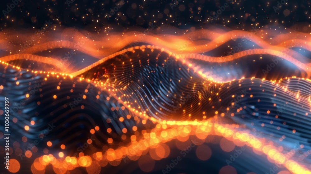 Abstract wave of particles, hi-tech background design, big data flow for brochures and flyers Abstract wave of particles, hi-tech background design, big data flow for brochures and flyers
