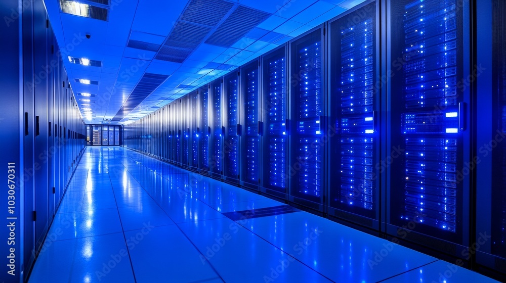 Bitcoin mining in a network security server room at a data center Bitcoin mining in a network security server room at a data center