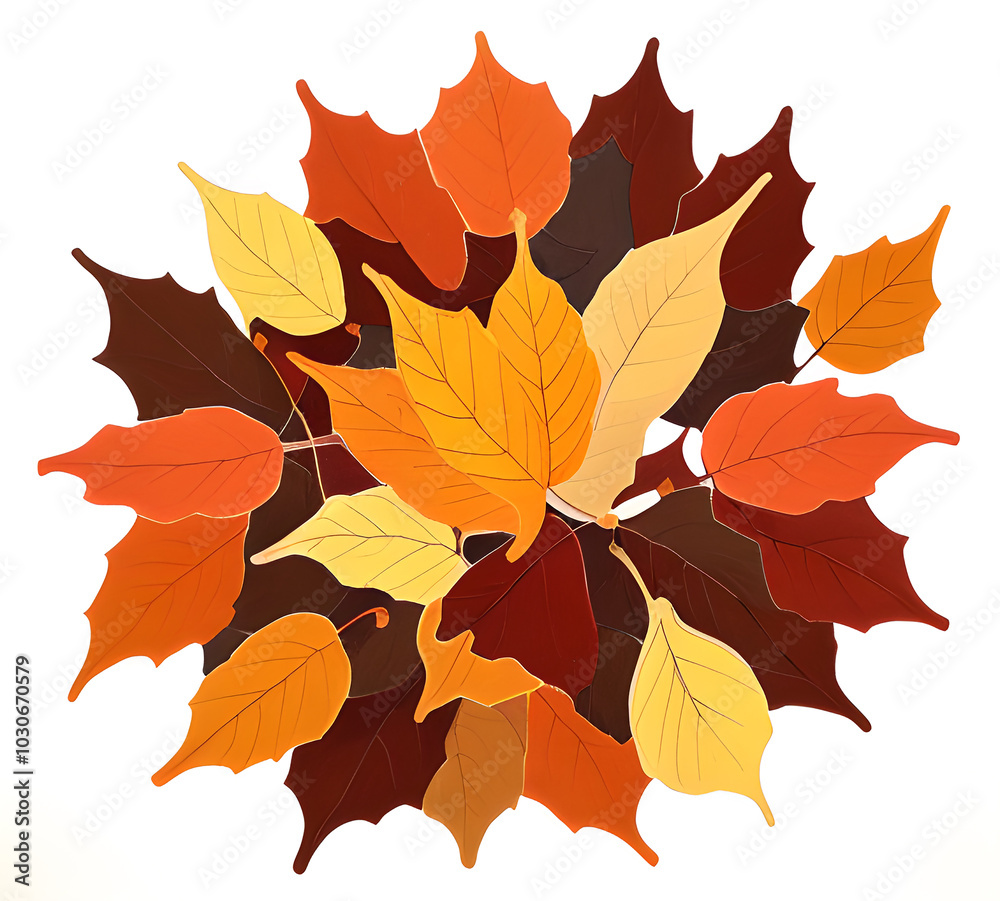 Fototapeta premium Colorful autumn maple leaves scattered on the ground clipart illustration of traditional autumn leaves for postcards.generative ai