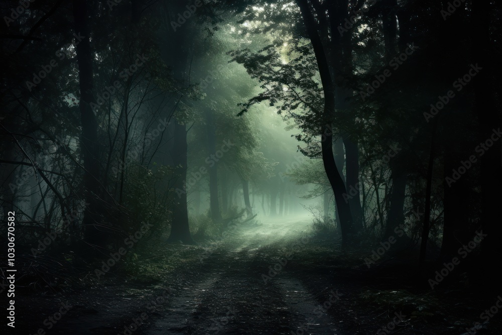 Naklejka premium Misty woods landscape outdoors woodland.