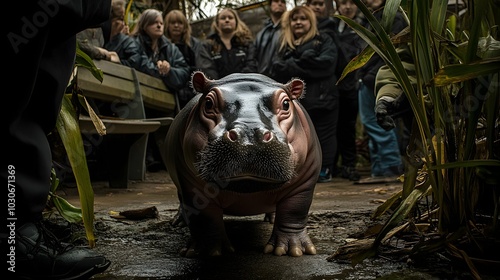 Curious Pygmy Hippopotamus Looking at the Camera. photo