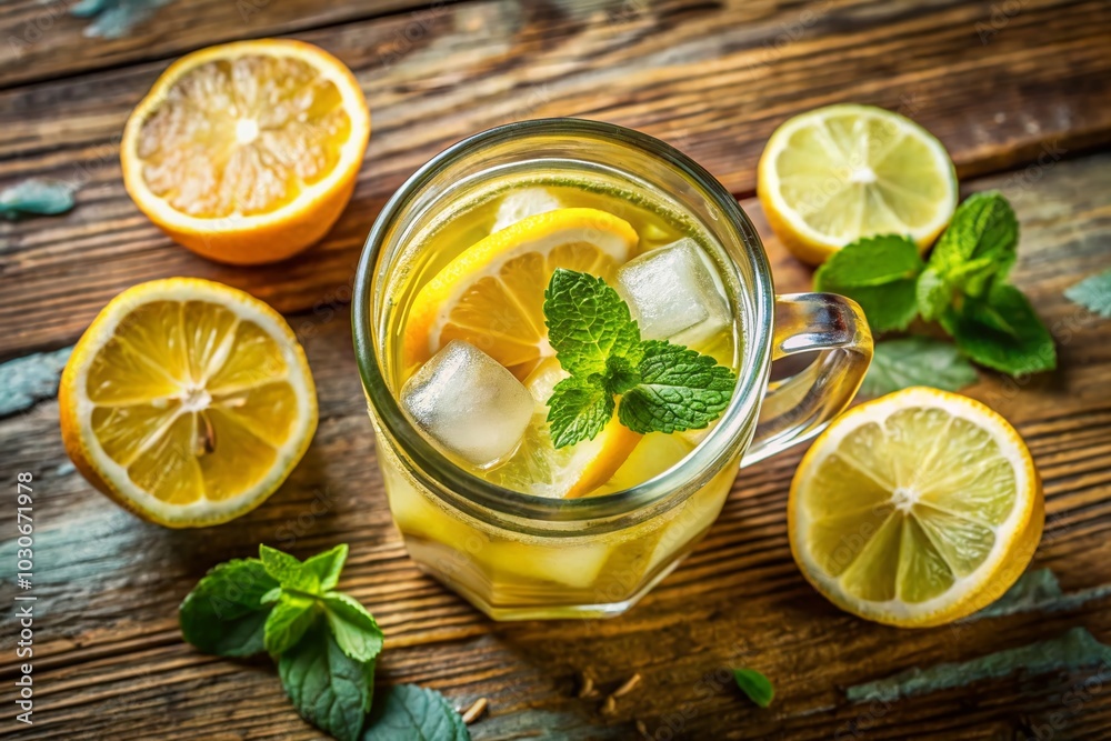 Handdrawn Lemonade in a Mug Illustration with Ice Cubes - Refreshing Summer Beverage Art Handdrawn Lemonade in a Mug Illustration with Ice Cubes - Refreshing Summer Beverage Art