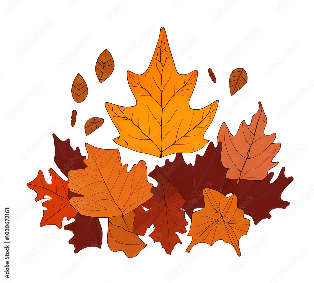 Obraz premium Colorful autumn maple leaves scattered on the ground clipart illustration of traditional autumn leaves for postcards.generative ai
