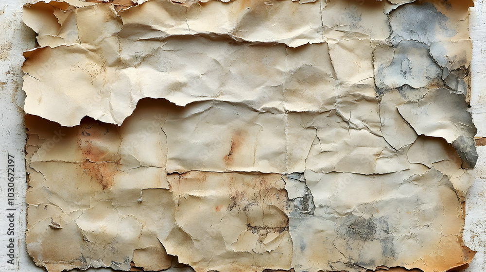 Crumpled paper texture with aged, weathered appearance.