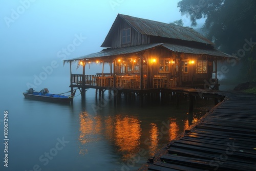 A seafood restaurant on stilts looks out over the sea for a unique dining experience