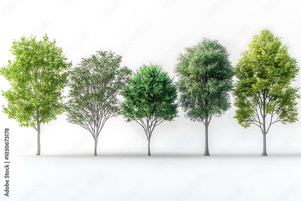 Five green trees isolated on a white background Five green trees isolated on a white background
