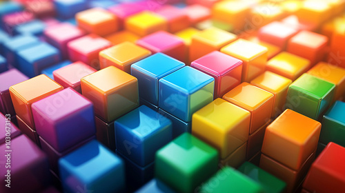 A colorful wallpaper of cubes in various shades of red, blue, green, and yellow.