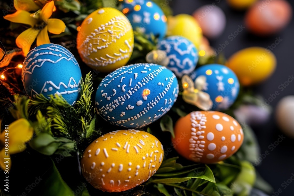Exotic Easter tree decorated with rare eggs and glowing lights Exotic Easter tree decorated with rare eggs and glowing lights