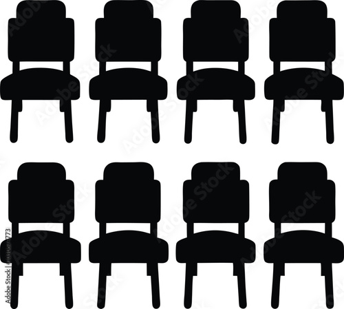 Black Silhouette Chairs in Rows of Eight, Simple Furniture Design for Interior Decor, Minimalist Style