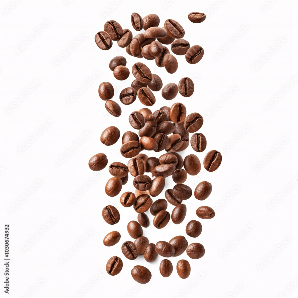 flying coffee beans isolated on white background