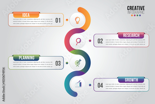 Four steps business infographics timeline modern creative with icon step by step can illustrate vector a strategy, workflow or team work.