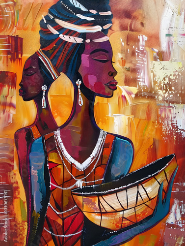 African Woman illustration watercolor wall art, Abstract Oil Painting Canvas