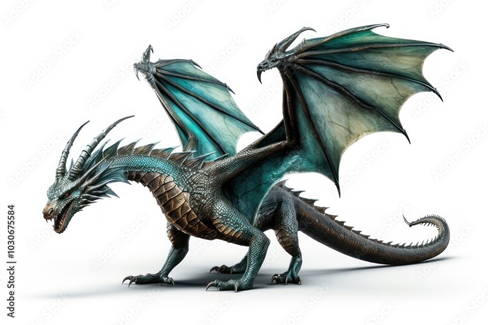 Fototapeta premium Dragon dinosaur animal white background.