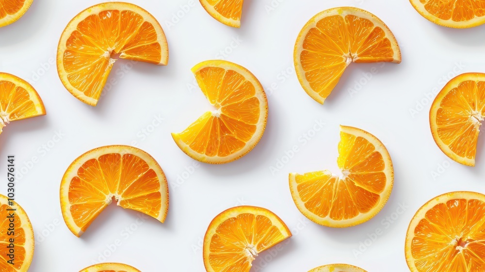 Obraz premium Slices of orange on white background. Flat lay, top view 