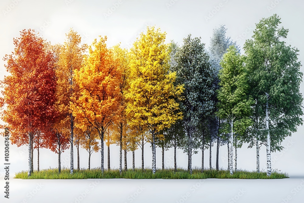 Naklejka premium Birch trees in different seasons showcasing the cycle of nature