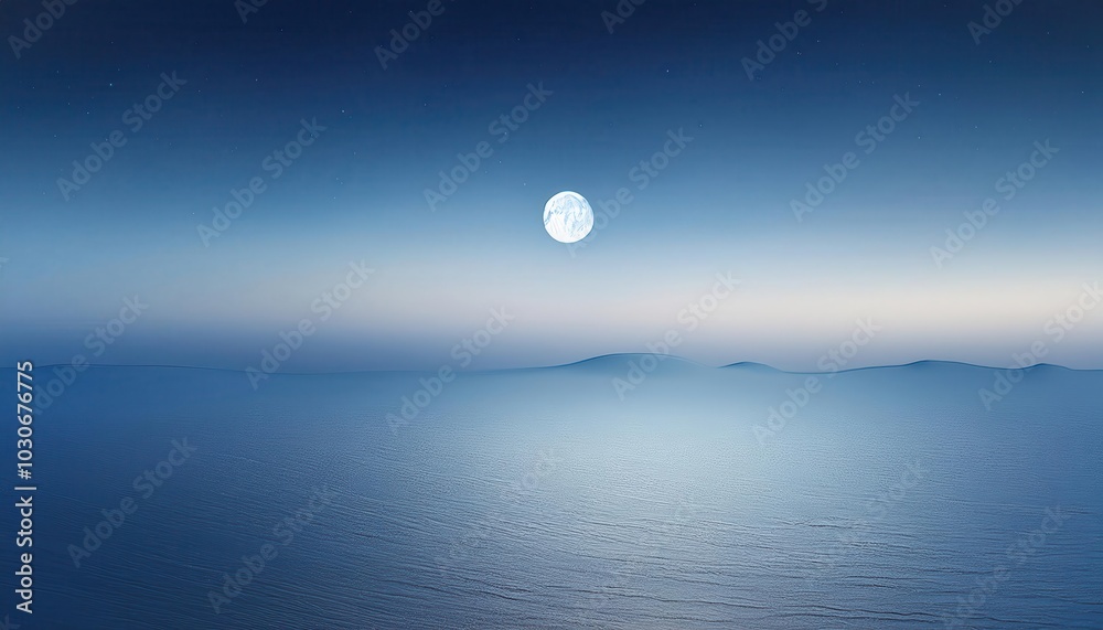 Enchanted Twilight Over Moonlit Dunes. Vast Desert Landscape Illuminated by a Radiant Full Moon and Starry Sky in the Tranquil Stillness of Night Enchanted Twilight Over Moonlit Dunes. Vast Desert Landscape Illuminated by a Radiant Full Moon and Starry Sky in the Tranquil Stillness of Night