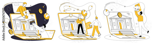 Mobile banking vector illustration. E commerce is offspring union between technology and artistry mobile banking Business transactions become seamless dance when orchestrated by rhythm mobile banking