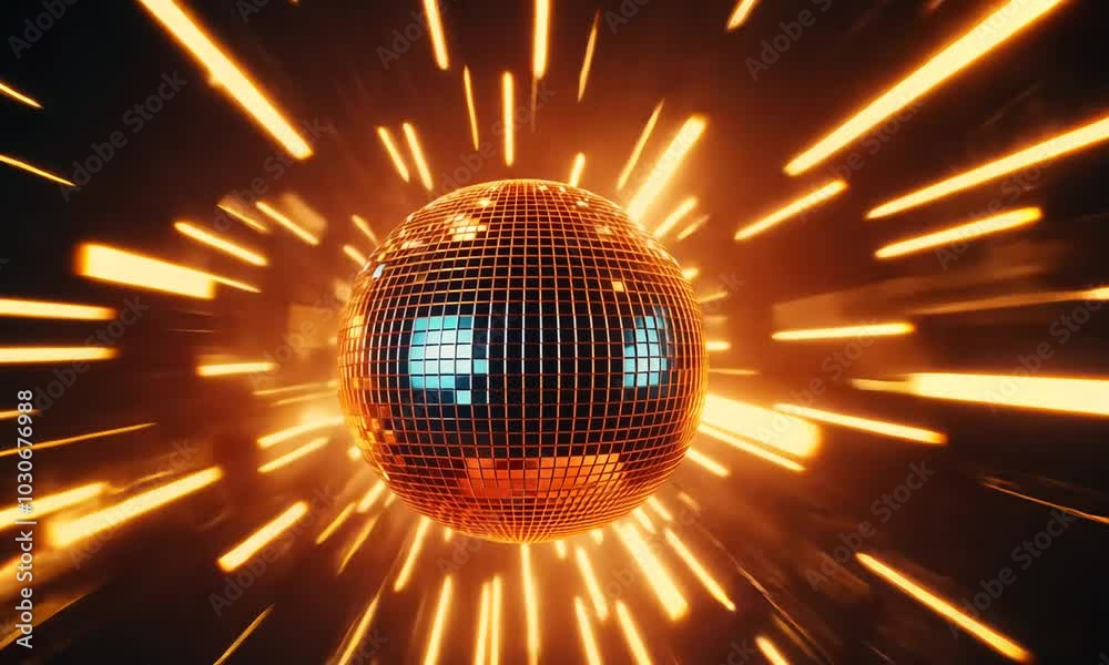 A Glittering Disco Ball Amidst a Burst of Golden Light
