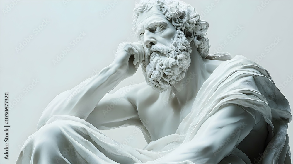 A contemplative sculpture of a philosopher in deep thought. A contemplative sculpture of a philosopher in deep thought.