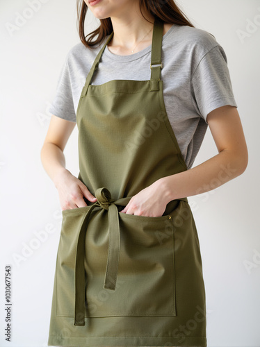 Woman wearing beige apron mockup