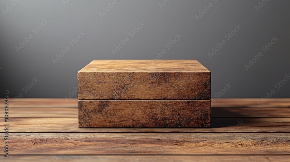 Rustic Wooden Box on Table with Neutral Background