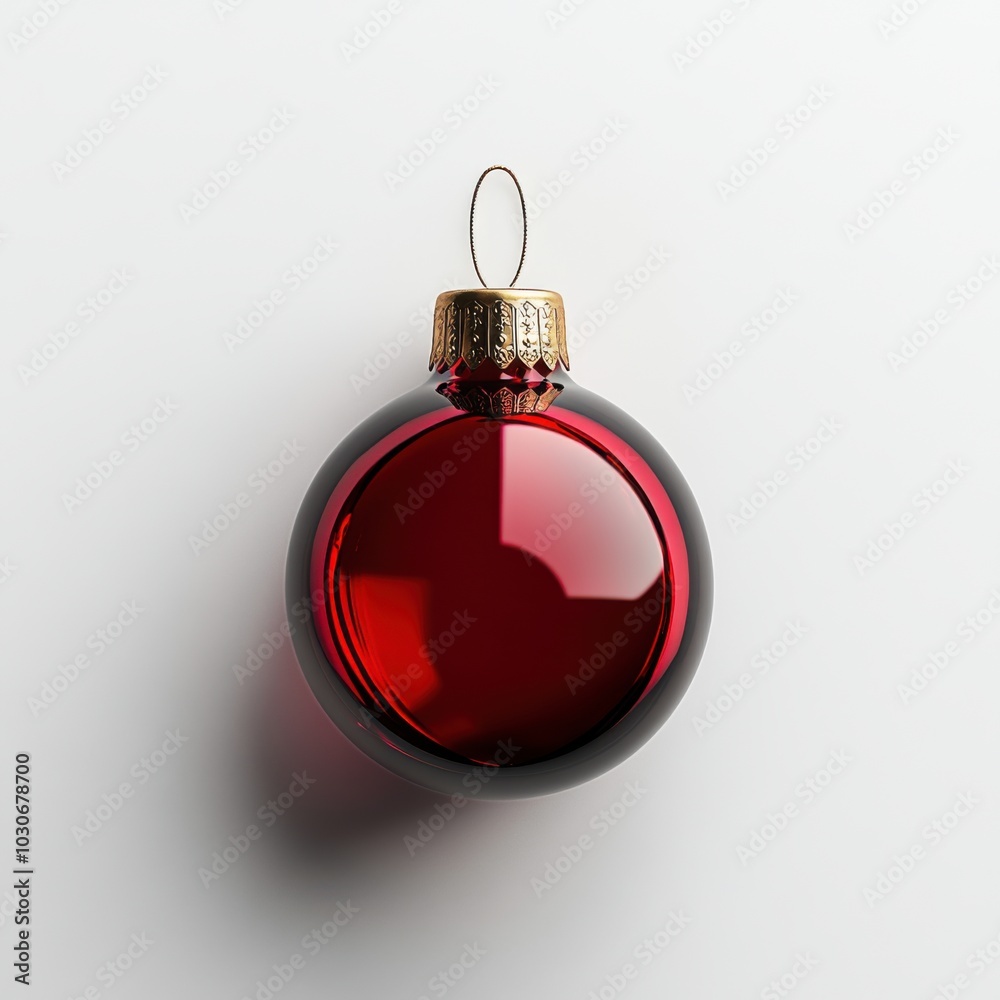Red christmas ornament with gold cap, reflecting light, isolated on white background. Red christmas ornament with gold cap, reflecting light, isolated on white background.
