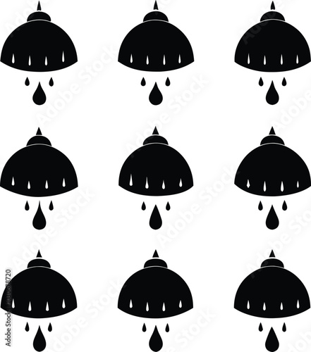 Black and White Shower Head Pattern Vector Illustration: Repeating Plumbing Fixture Design for Bathroom Decor and Graphic Elements