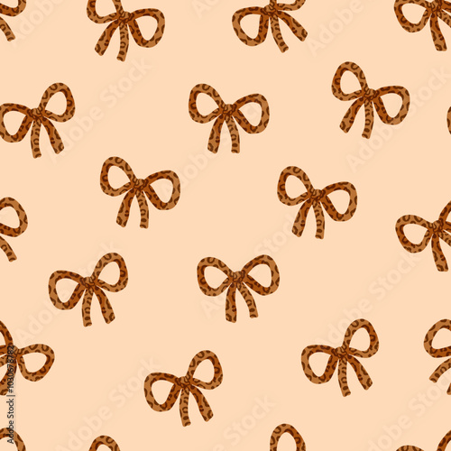 Beige Coquette Leopard Print Bows Pattern