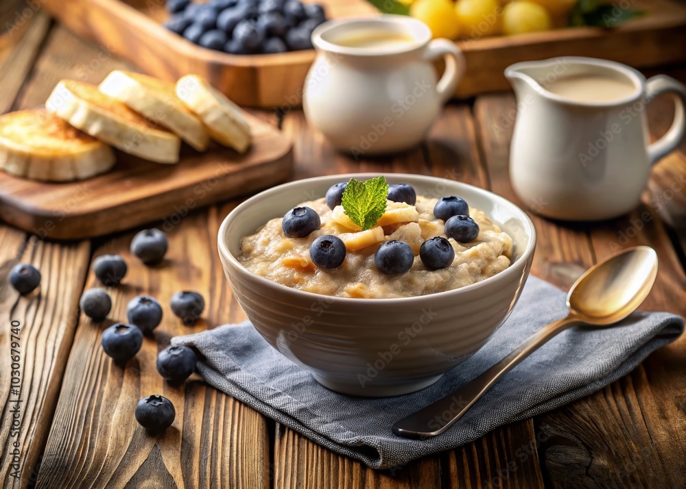 Healthy Breakfast Bowl with Oatmeal, Bananas, and Blueberries for Nutritious Eating Healthy Breakfast Bowl with Oatmeal, Bananas, and Blueberries for Nutritious Eating