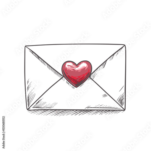 Love letter envelope illustration with heart for Valentine's Day messages