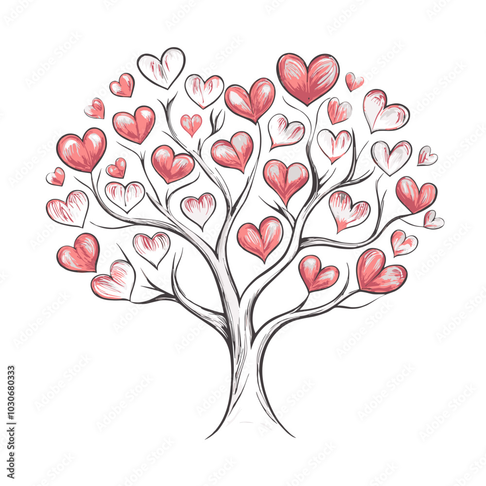 Valentine's Day tree with heart-shaped leaves, love symbol, artistic illustration, copy space Valentine's Day tree with heart-shaped leaves, love symbol, artistic illustration, copy space