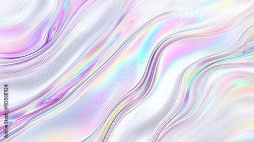 A stunning abstract holographic background with flowing liquid marble patterns and soft pastel color waves. This fluid design creates a modern and elegant visual aesthetic, perfect for use in posters,